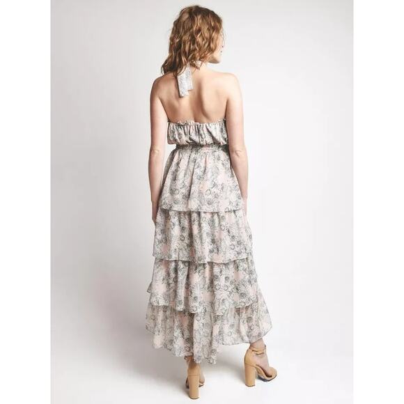 MISA Los Angeles Floral Print Valeria Halter Neck Midi Dress Pink Size Medium - Picture 4 of 12